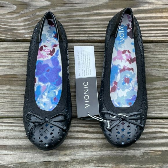 Vionic Women Shoes Black Leather Upper ORTHAHEEL Sandal Bow Ballet Size 5US 36EU - Picture 4 of 9